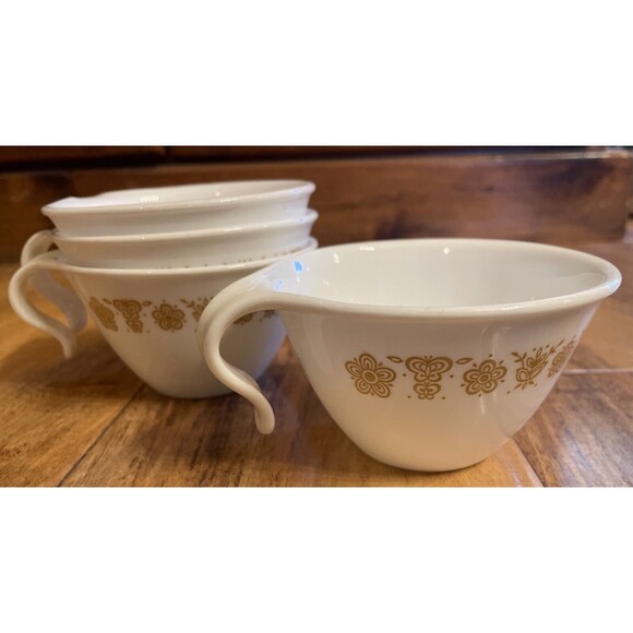 Set of 4 Corelle CorningWare PYREX Butterfly Gold Cups Open Handle - Picture 1 of 4